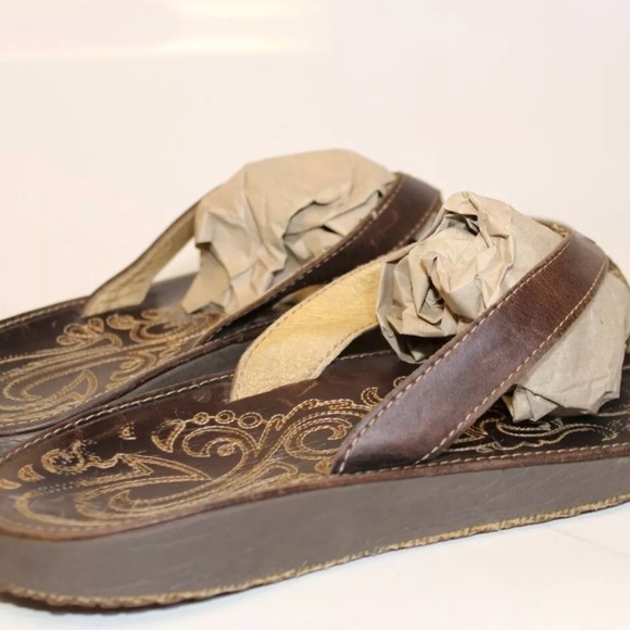 OluKai Paniolo Women’s US 9 EU 39 Brown Leather Flip Flops Beach Sandals Shoes - Picture 8 of 11